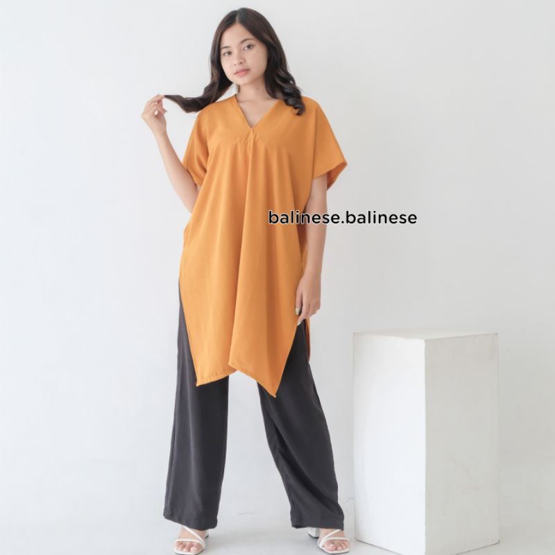 Atasan Long Square Cringkle Airflow - Atasan Wanita Blouse V Neck