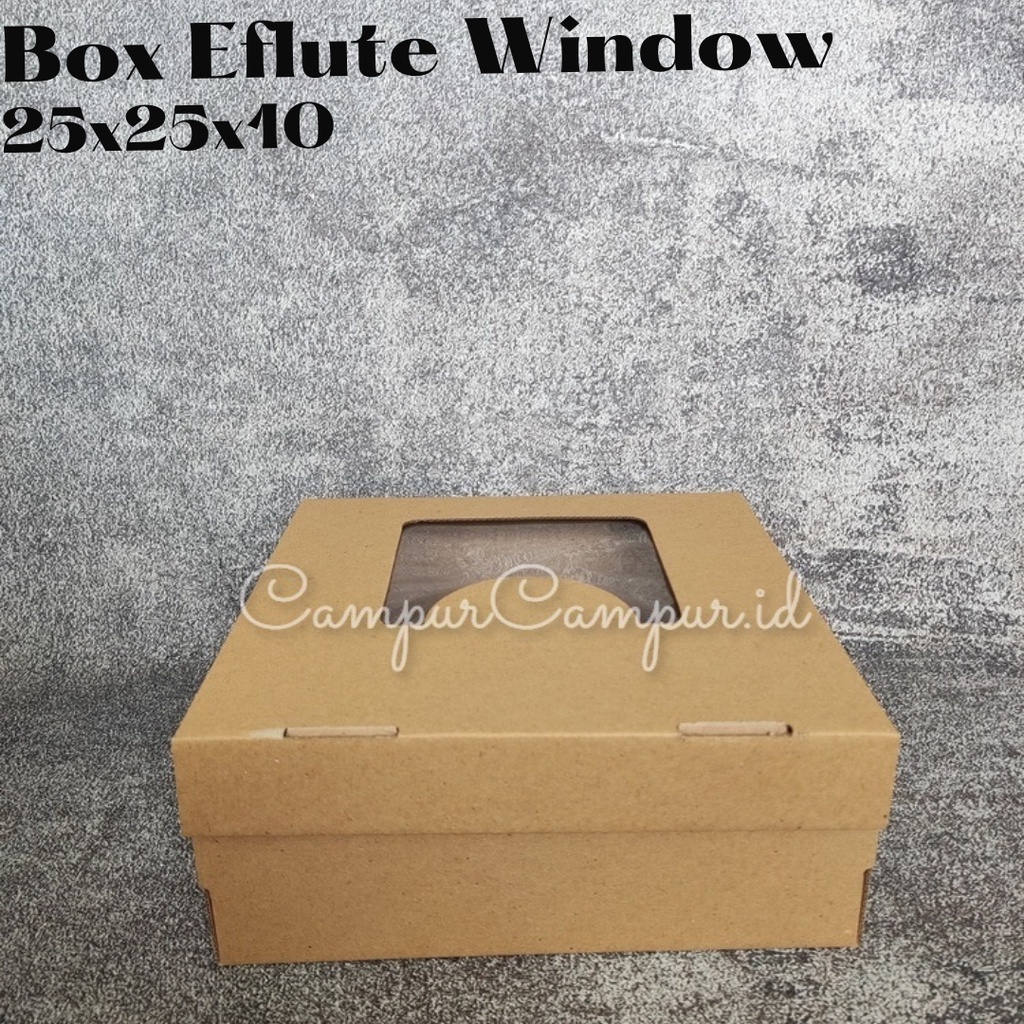 

Box Kardus Window Corugated Eflute Die cut Untuk Hampers Kue Packing online ukuran 25x25x10