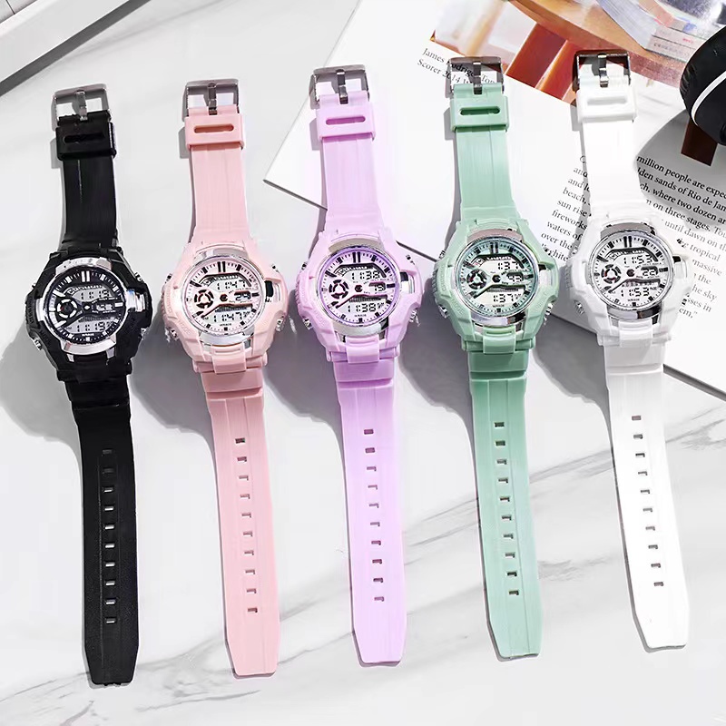 Jam Tangan Bulat Wanita Dan Pria Digital Strap Rubber Korea Sport Elektronik