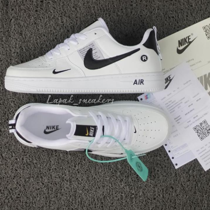 LIA225 SEPATU PUTIH PRIA NK AIR FORCE 1 LV8 MID LOW PUTIH POLOS SNEAKERS FULL WHITE BROWN KETS KASUA