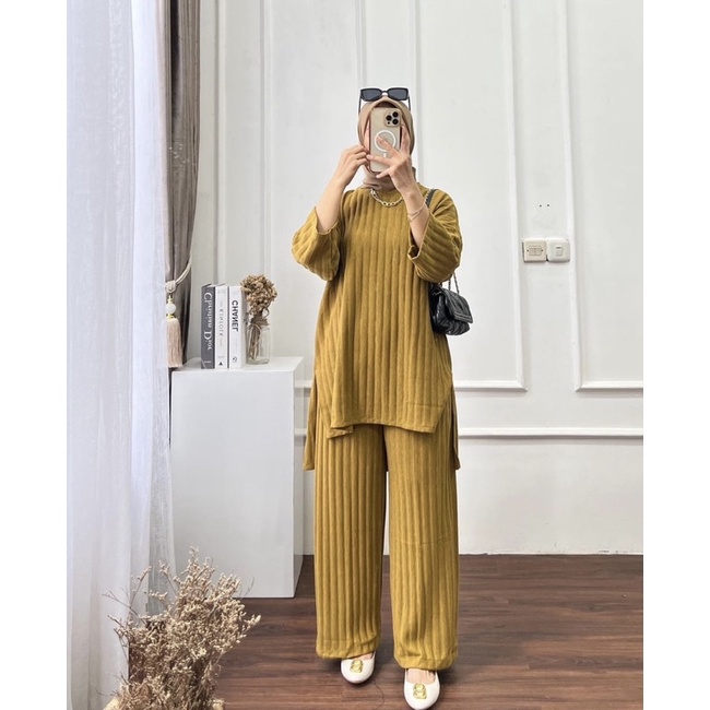 setcel wanita tunik setelan celana wanita oversize setelan wanita jumbo kaos knit