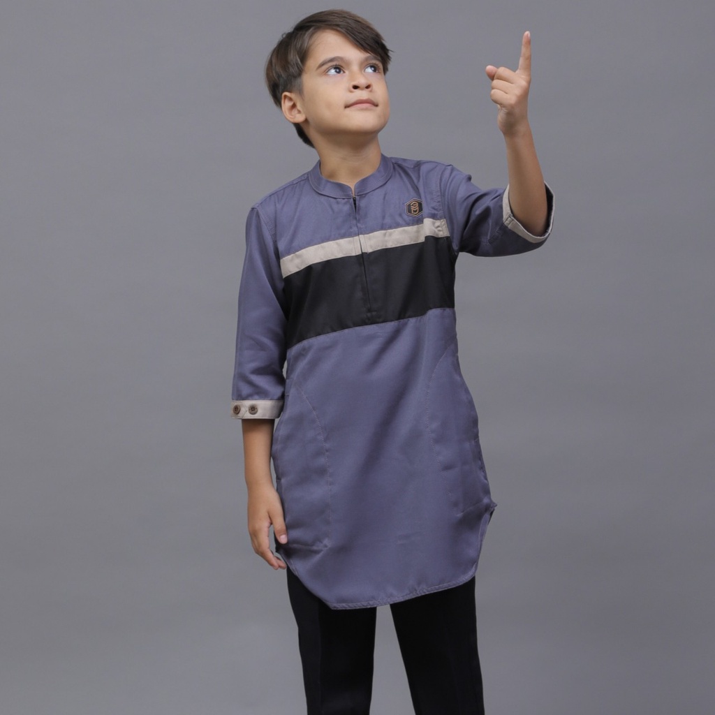 Kemeja Koko Kurta Anak Tanggung Grey/Koko Kurta Toyobo Anak/Koko Lengan 3/4 Anak