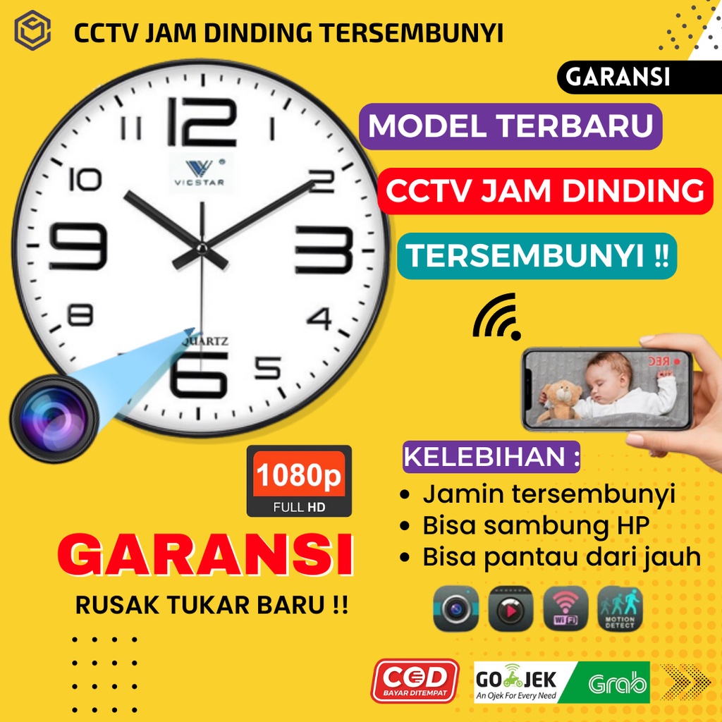 KAMERA CCTV MINI TERSEMBUNYI JARAK JAUH TANPA KABEL KONEK HP CAMERA JAM DINDING PENGINTAI SPY CAM HIDDEN IP CAMERA PENGINTIP JS67