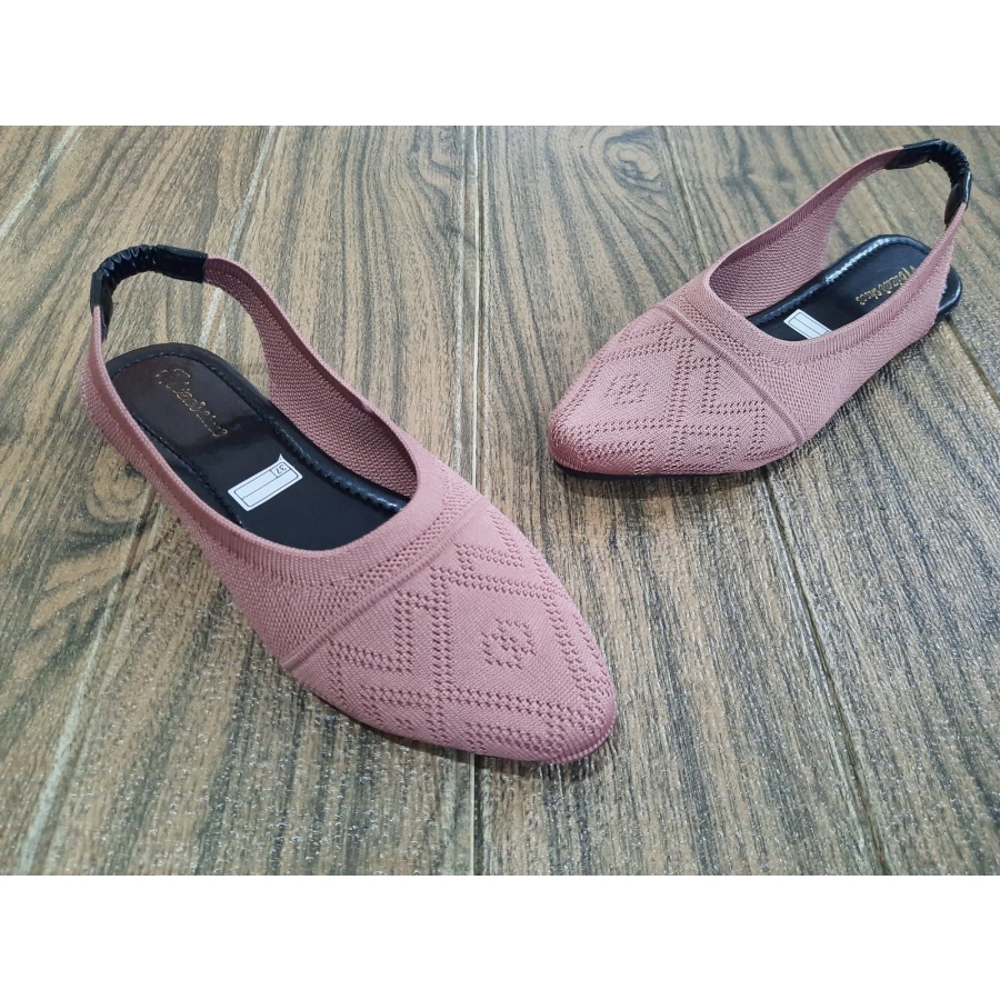 SEPATU FLAT RAJUT IMPORT WANITA TALI KARET BELAKANG/SANDAL RAJUT IMPORT SLOP TALI KARET SALLSA SICI
