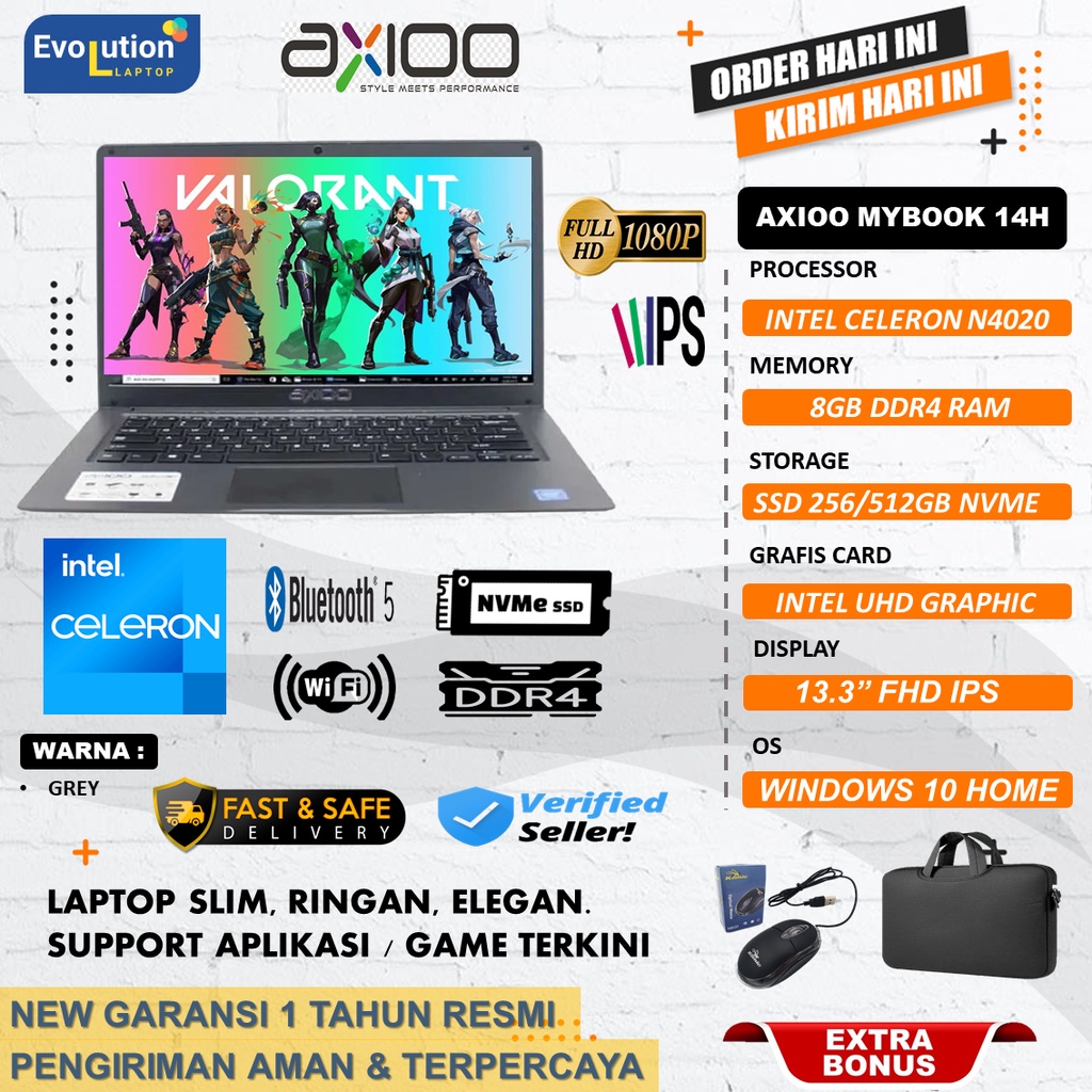 Axioo MyBook 14F 14H N4020 RAM 8GB SSD 512GB fhd IPS Display Windows 10 Laptop Pelajar Termurah Baru Original