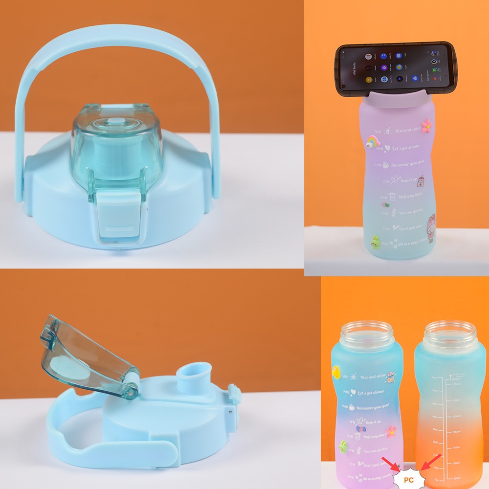 ⭕Free Stickers⭕ 2000ML Botol Air Portabel 2 Liter Botol Minum Botol Minum Viral Botol Pelangi Botol Minum Inspirasional