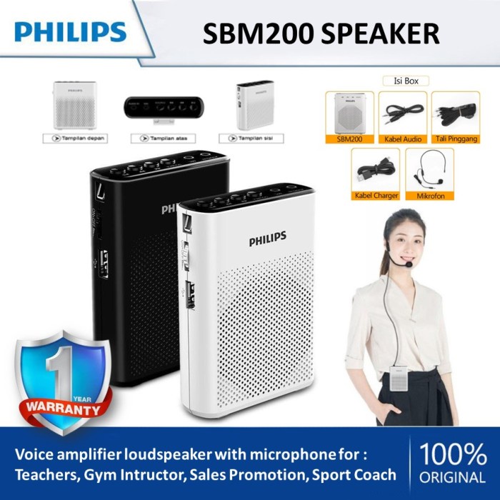 Philips Sbm200B Speaker Pinggang Mic Headset - Waistband - Original
