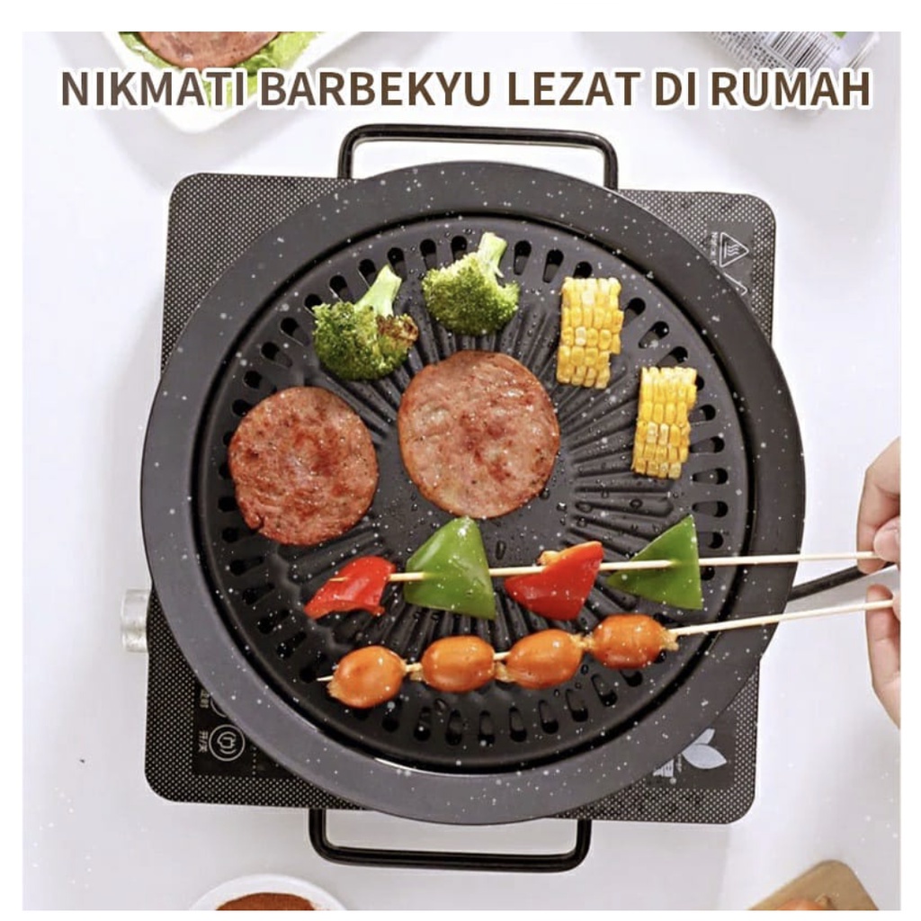 Panggangan Bulat BBQ Ultra Grill Pan 32cm - Alat Pemanggang Daging - Panggangan Indor Kompor Ala Korea Anti Lengket Serbaguna