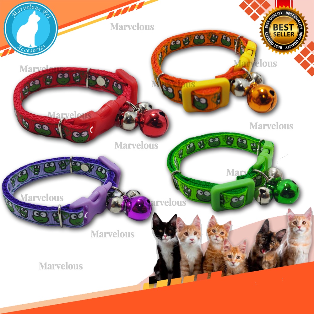 Kalung kucing motif Keroppi kualitas premium 3 lonceng / pet collar motif Keroppi