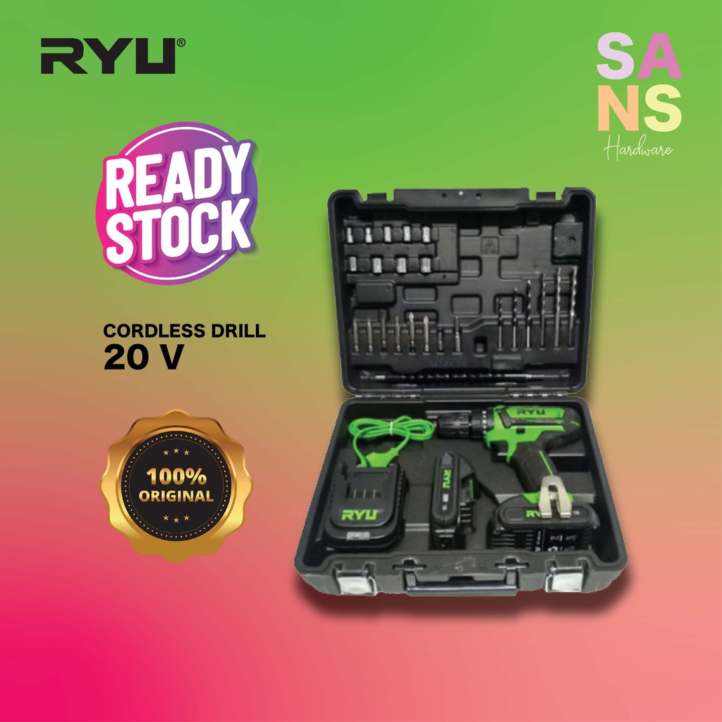 RYU Cordless 20V Mesin Bor Baterai Original