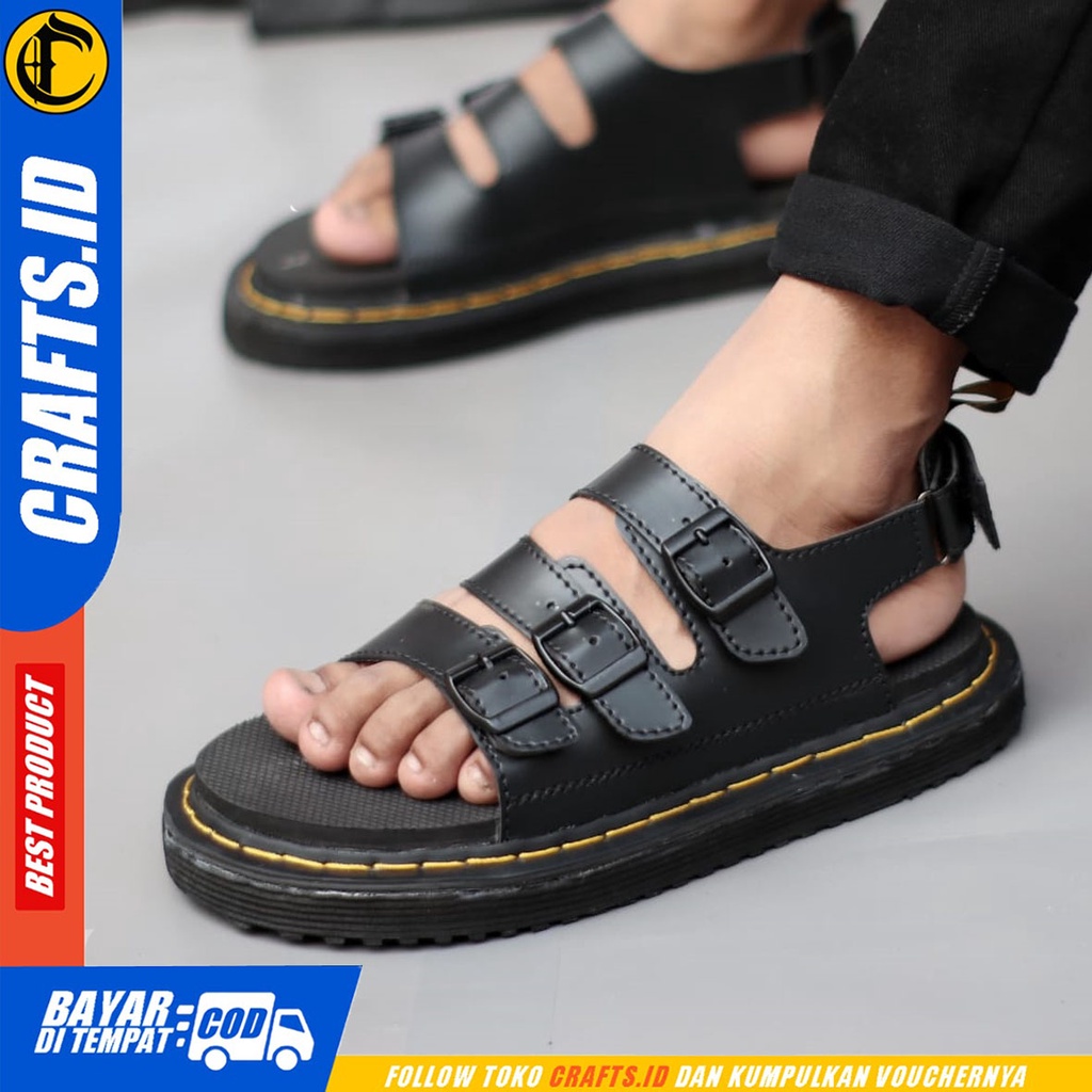 CRAFTS zangief - Sepatu Sandal Bustong Casual Sendal Slop Docmart Pria Hitam