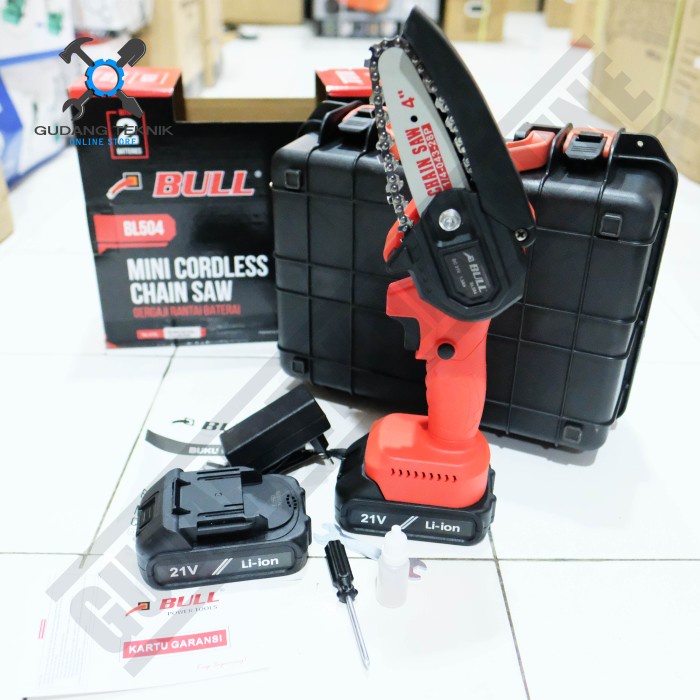 Mesin Gergaji Rantai Tangan Mini BATERAI 4&quot; BL504 BULL / CORDLESS Mini Chainsaw 4 Inch Potong Kayu BL 504 BULL