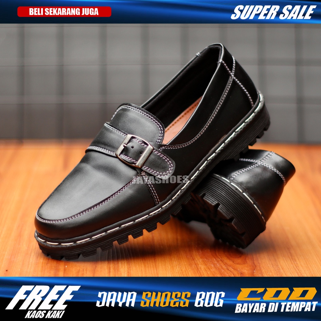 KOVIC Sepatu Formal Pria Slip On Casual Kulit Pu Original Pantopel Kasual Kerja Kantor Pns Resmi Kondangan Hitam