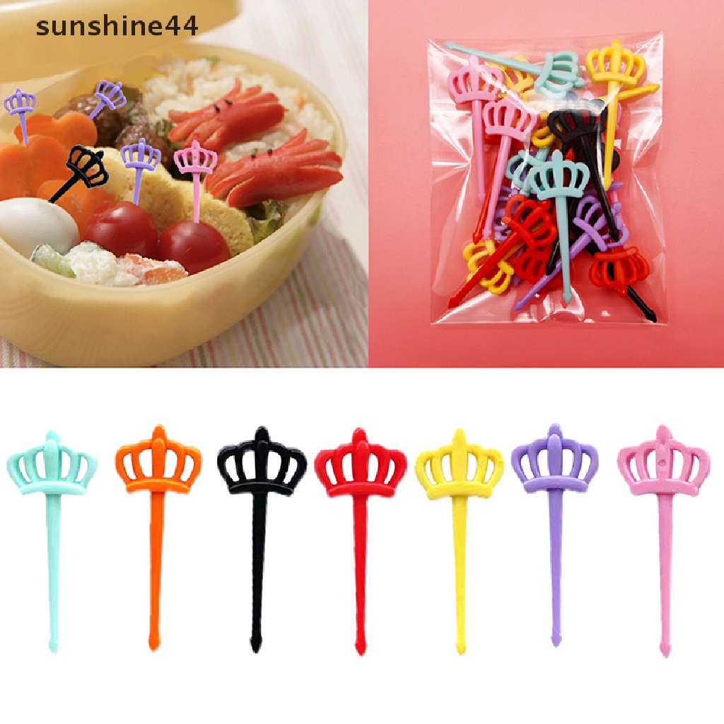 Sunshine 20pcs Mahkota Mini Kartun Makanan Buah Garpu Set Untuk Anak-Anak Snack Kue Dessert Pick Tusuk Gigi Bento Makan Siang Dekorasi Pesta.