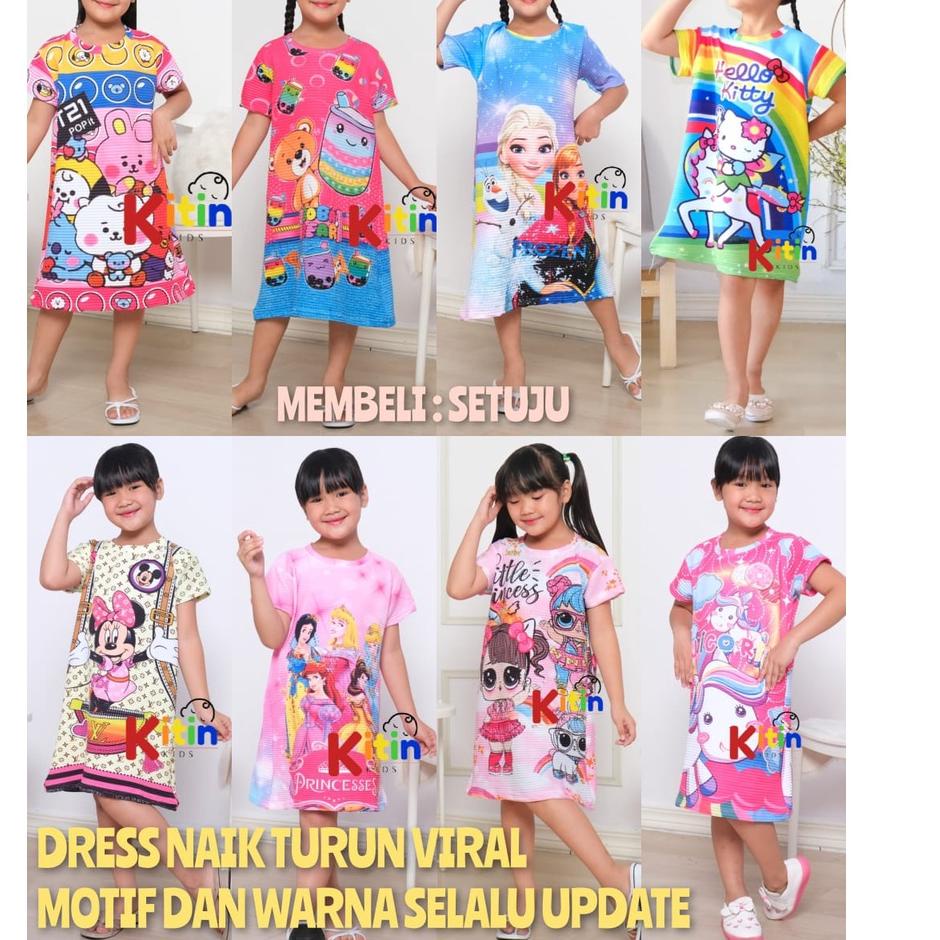 OP - DASTER ANAK VIRAL NAIK TURUN DRESS ANAK TERBARU MOTIF FULL PRINTING BOBA BUBBLE HELLO KITTY FRO