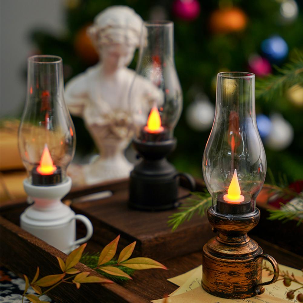 18cm Retro Aman flameless LED Retro Lampu Minyak Tanah Lilin Elektrik Ornamen Untuk Festival Restoran Suasana Bercahaya Dekorasi