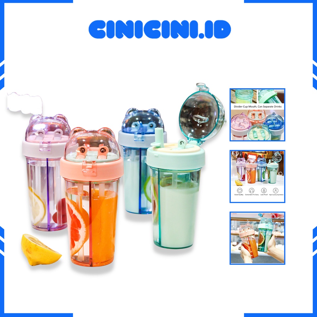 [ Cinicini ] Botol Minum 2 Sisi Sedotan Couple Bottle Travel Plus Box