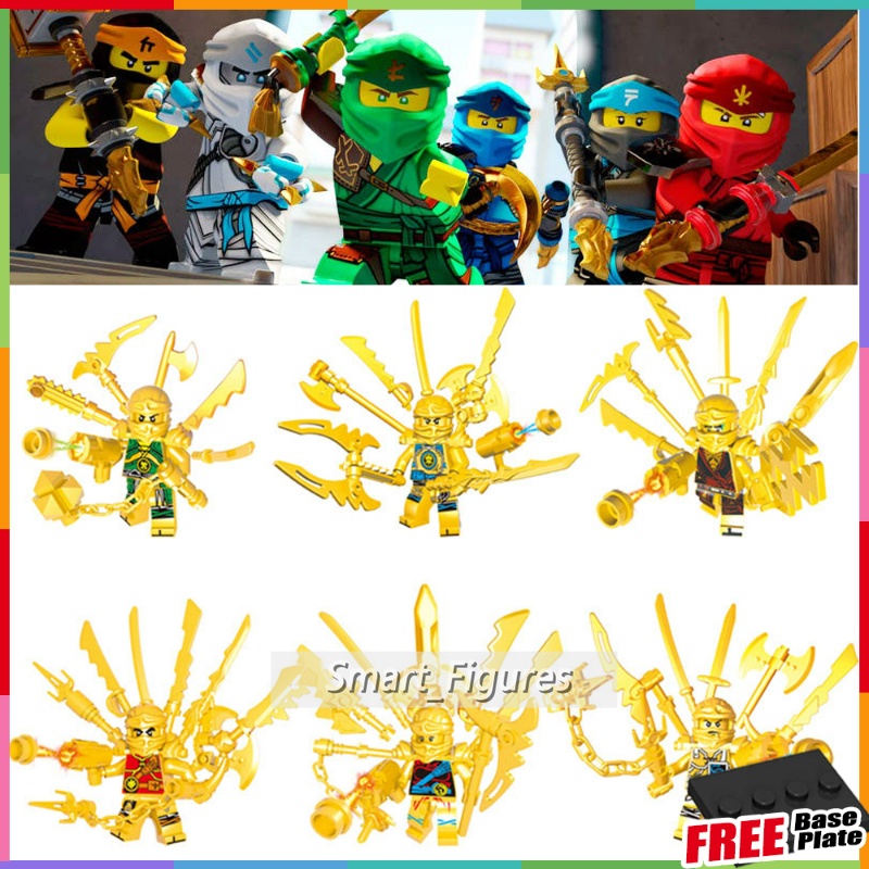 Golden Ninjago Dengan Banyak Senjata Lloyd Kai Jay Walker Nya Zane Robort Anak Rakitan Mainan Hadiah Phantom Ninja