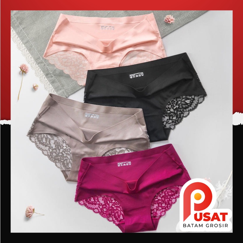 Pusat Batam Grosir - C782 Celana Dalam Wanita Renda Seamless Ice Silk / CD Wanita / Women Underwear
