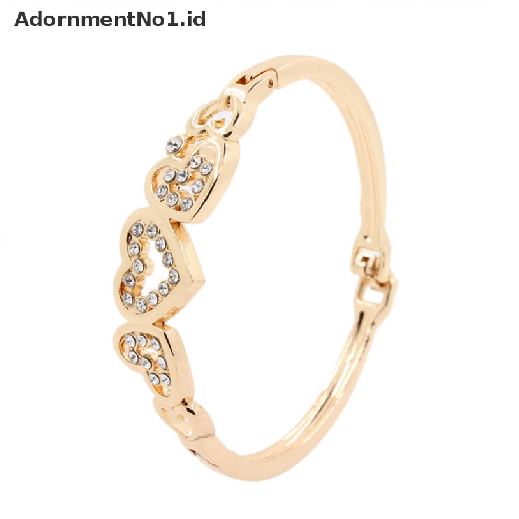 [AdornmentNo1] Hot Fashion Wanita Lady Lapis Emas Kristal Cuff Bangle Cinta Hati Pesona Gelang [ID]