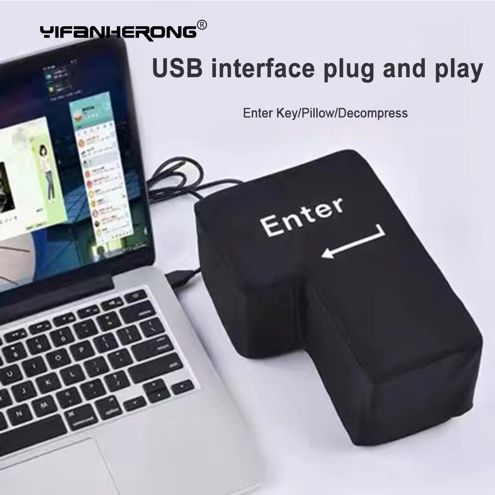 Usb Enter Key Vent Pillow Soft Computer Button Return Key Untuk Kantor Dekompresi Bantal Mainan Pereda Stres Tombol Enter