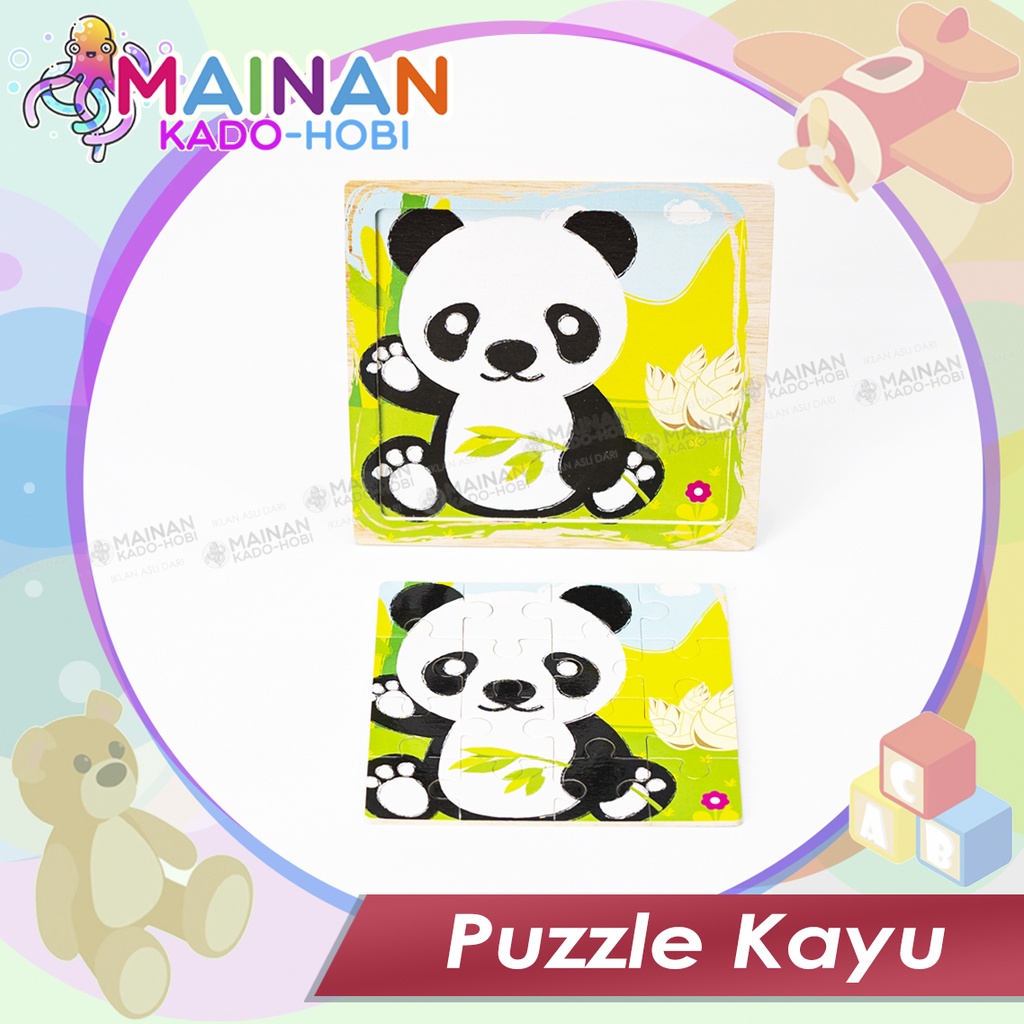 MAINAN PUZZLE KAYU 1-5 TAHUN GAMBAR BINATANG HEWAN PANDA