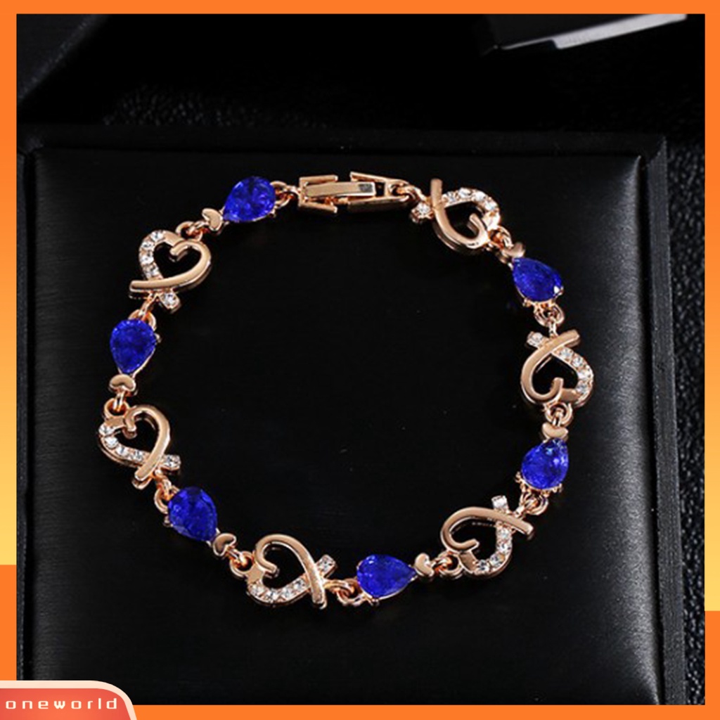 {oneworld} Hati Berongga Wanita Gelang Zinc Alloy Warna-Warni Berlian Imitasi Rantai Gelang Perhiasan Aksesori