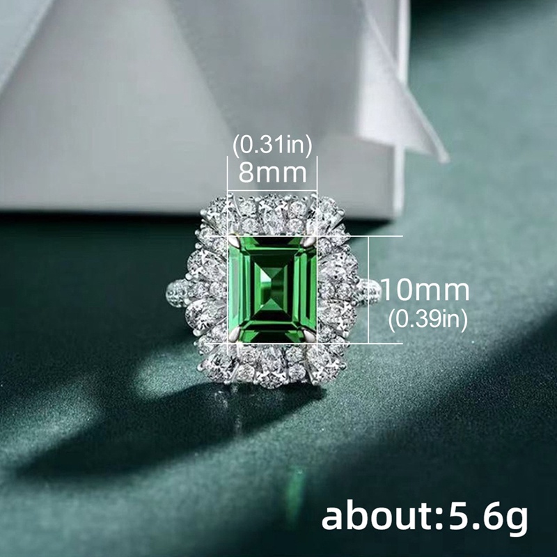 Cincin Wanita Cubic Zirconia Hijau Persegi Mewah Untuk Hadiah Ulang Tahun Pesta Elegan Lady Ring Warna Perak Pertunangan Perhiasan Trendi