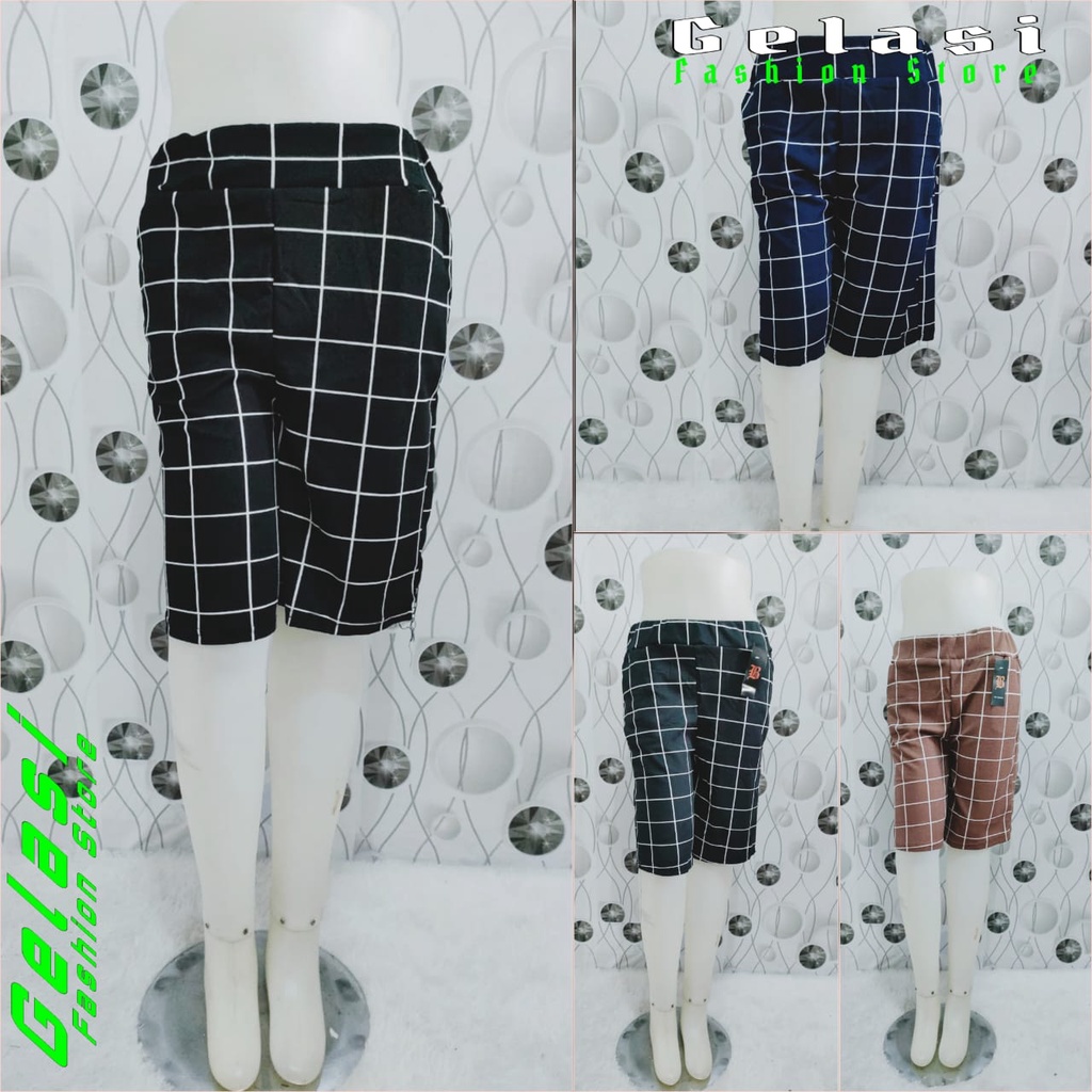 Celana Pendek Motif Kotak Putih Terbaru | Pakaian Wanita dan Pria Remaja dan Dewasa | Kulot Pendek |