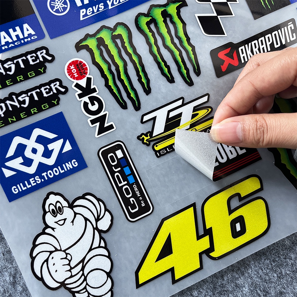 Monster Energy Stiker Anime Helm Decal Rock Star Glossy Film Anti Air PVC Hias Aksesoris Motor Untuk HONDA YAMAHA KAWASAKI DUCATI