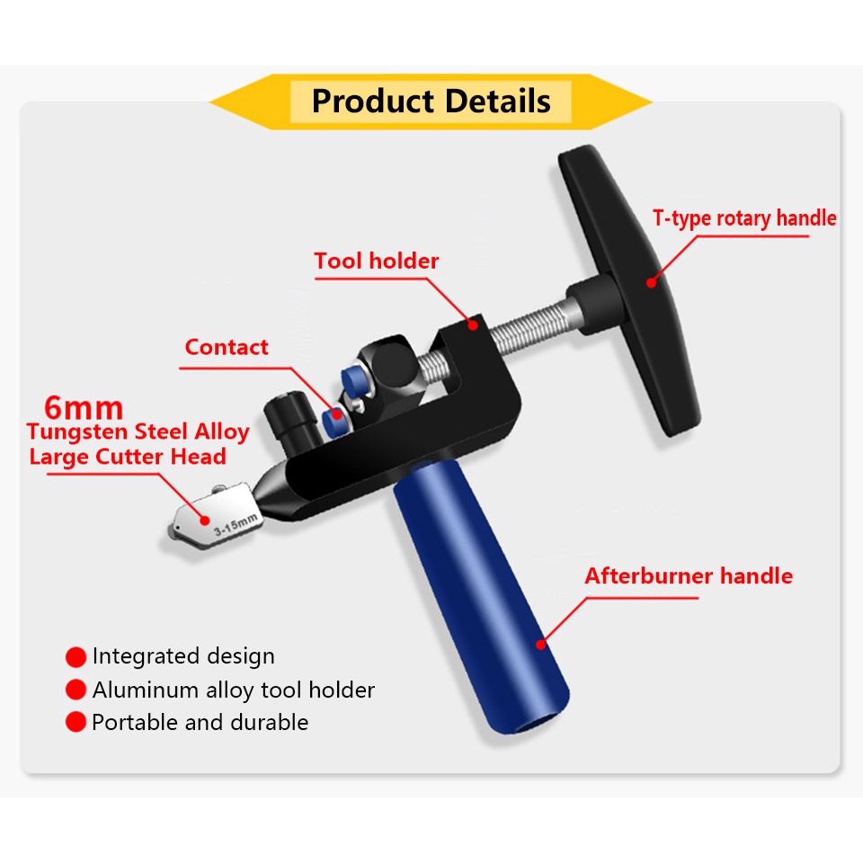 YUN Mall 2 In 1 Alat Pemotong Kaca/Ubin/Keramik Manual Multifungsi Mudah Digunakan