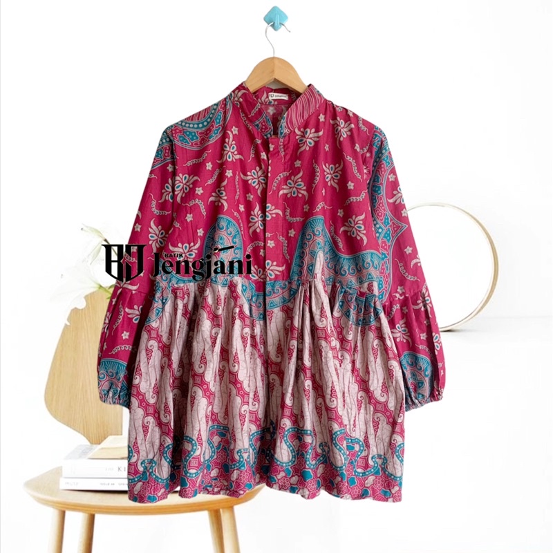 Blouse Batik Ameena | Blus Batik Abstrak | Baju Wanita Seragam Kerja Kekinian