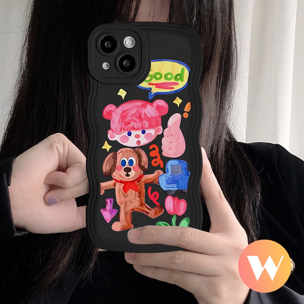 Case Puppy Beruang Lucu OPPO A17 A15 A95 A96 A16 A53 A74 A5s A3s A12 A76 A5 A9 A77 A1k A55 A77s A54 A16K A57 A16s A7 A17K A52 Reno 7Z 8Z 6 7 8 Bunga Soft Tpu Wavy Edge Sarung Hp