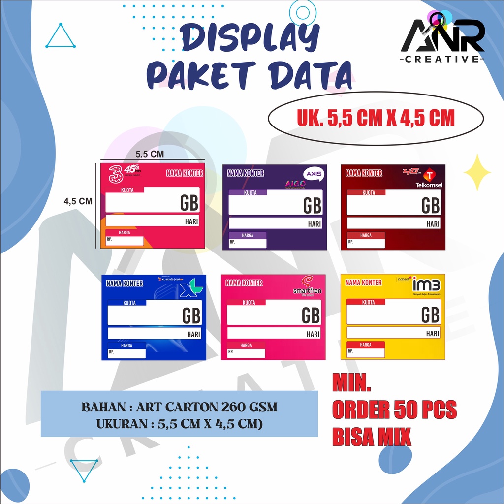 Label Harga Voucher Konter/ Display Etalase Konter / Mini