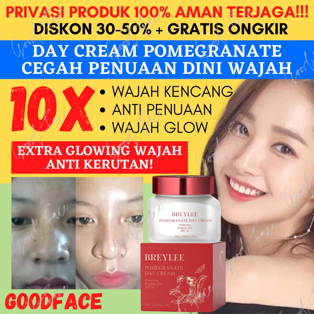 BREYLEE CREAM PEMUTIH WAJAH Pomegranate Day Cream Sunscreen SPF 30 - Breylee Krim Whitening , Melembabkan, Mencerahkan &amp; Anti-Aging (50 Gr)