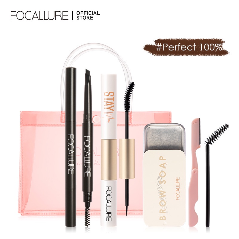 FOCALLURE 3PCS Eye Makeup Kit Waterproof Long-lasting Eyebrow + 2 in 1 Mascara &amp; Eyeliner+ Eyebrow soap