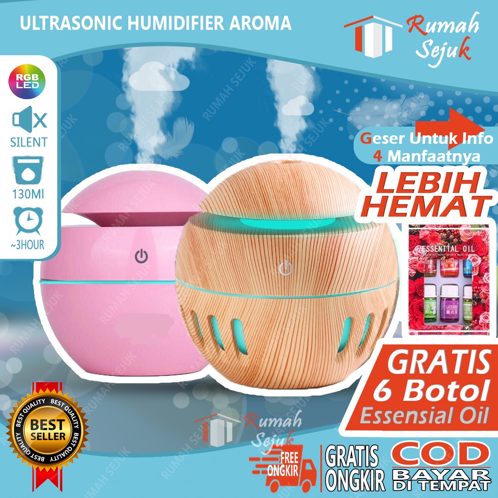 RS - Air Humidifier Diffuser Aromaterapi Alat Pengharum Ruangan Difuser Disfuser Unik Lucu RS-H2 Humdifier Purifier Difusser Defuser Humidifer Humadifier Humudifier Dispuser Humifider Portable Mobil Car Uap Hiasan Kamar Lampu LED Free Gratis Oil