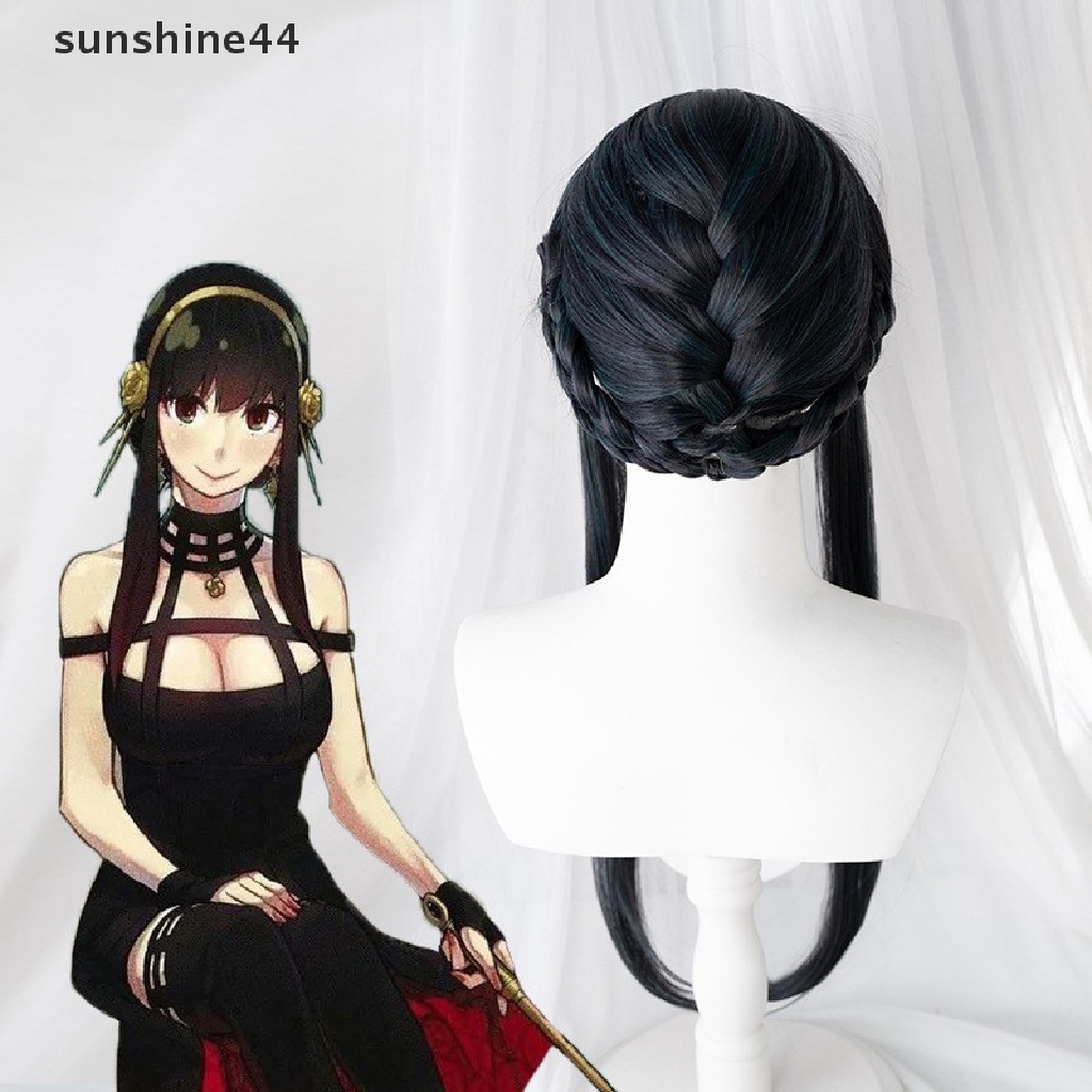 Sunshine Anime SPY X FAMILY Yor Forger Panjang Hitam Cosplay Wig Rambut Tahan Panas Sintetis SPY Keluarga Halloween Bermain Peran Wig.