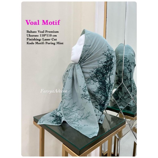 hijab denay segiempat motif ranting warna mint