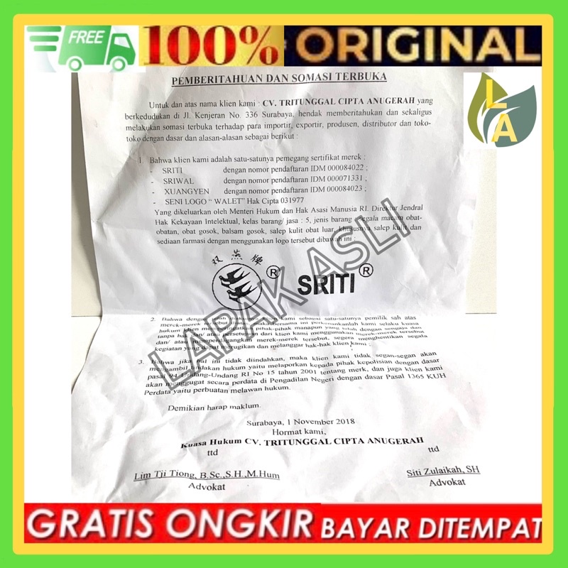 SALEP SRITI ORIGINAL ASLI BPOM