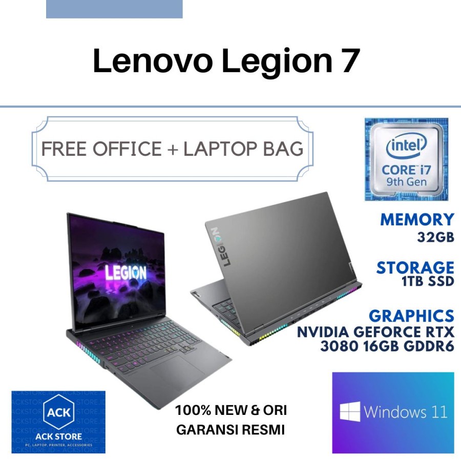 Lenovo Legion 7 A1ID i7-11800H 32GB SSD 1TB RTX 3080 16GB W11 OHS