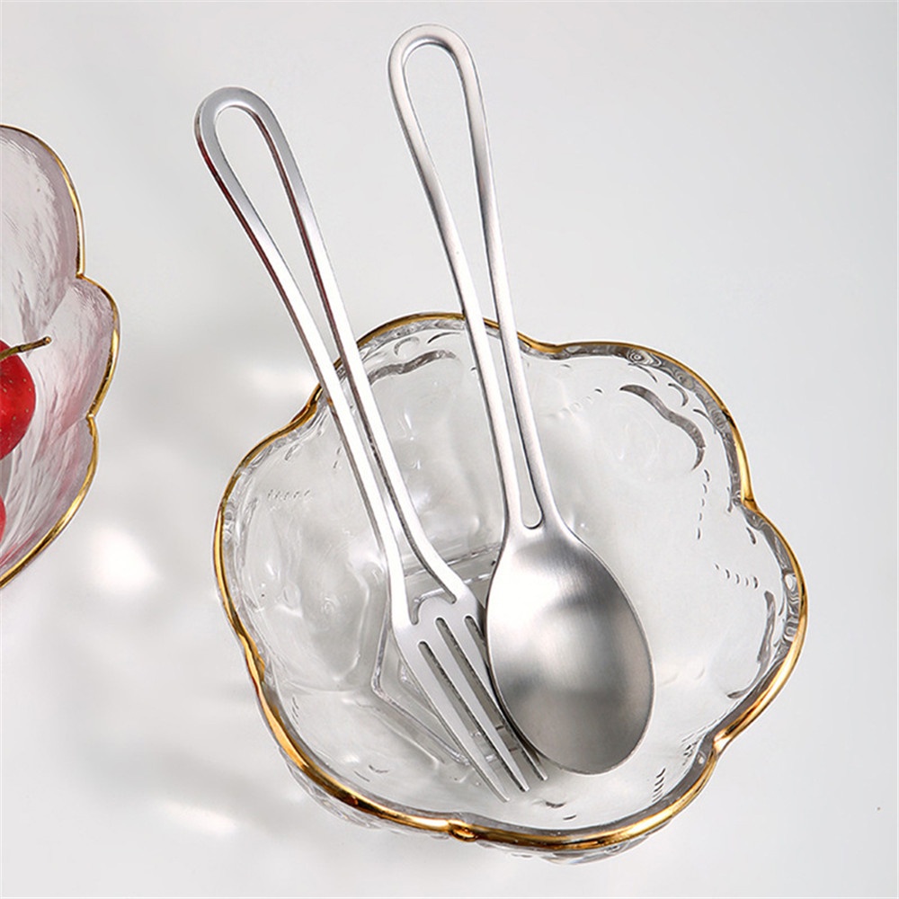 [COD Tangding] Alat Makan Sendok Stainless Steel Portabel Sendok Makan Warna Silver Sederhana Dessert Fork Tableware