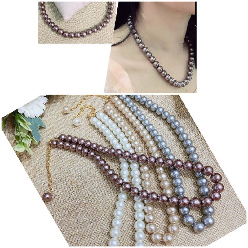 Kalung Premium Mutiara mix Lapis Silver925 perak Mata Kilau Kalung Premium Quality Tidak Karatan Anti Alergi K1130