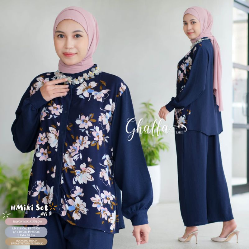 MIXI SET #6 BY TULUS SIGNATURE / ONESET MOTIF WANITA MUSLIMAH / Setelan celana airflow import solo