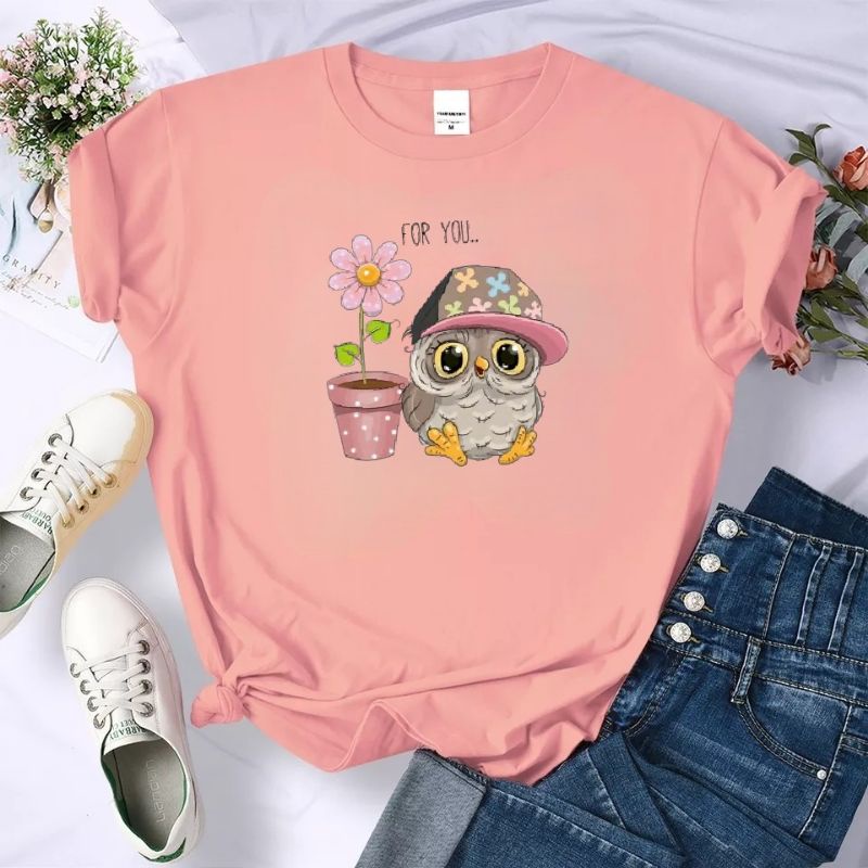 Kaos Wanita Baju Oblong Atasan Lengan Pendek Cewek Cotton Owl Tshirt Oversize Distro Fashion Cod