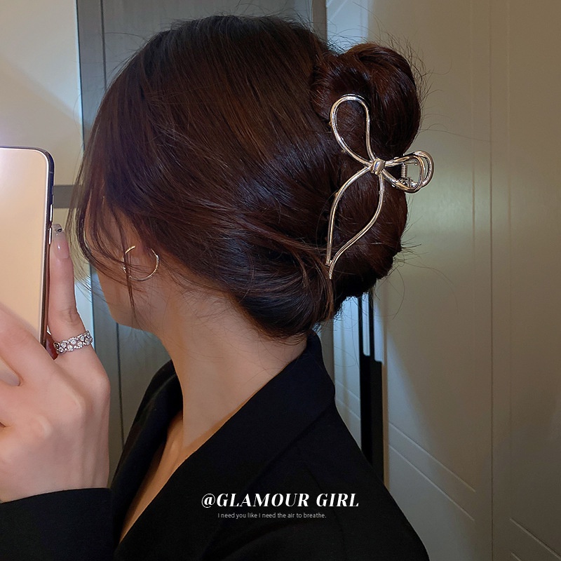 JEDAI METAL RIBBON SHINY GLOSSY JEPIT RAMBUT MODEL PITA BOW BESI MEDIUM GOLD SILVER ELEGAN CHIC HIGH END HAIR CLAW CLIP CEPOL JEPITAN AKSESORIS KOREA KOREAN STYLE NEW HITS TREND