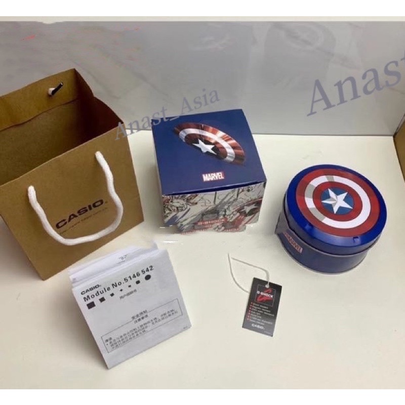 Box Kaleng Kotak Jam Tangan Casio G-Shock Fullset Black Spiderman Iron Man Captain Marvel One Piece Edition