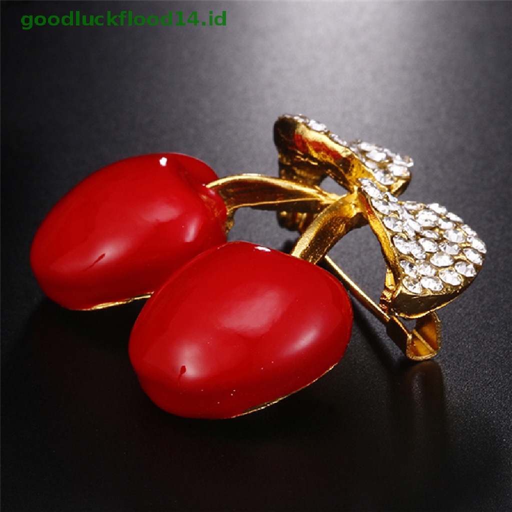 [GOOGFOUR] Enamel Berlian Imitasi Kristal Merah Cherry Bros Pin Perjamuan Buah Setelan Pin Perhiasan [TOP]