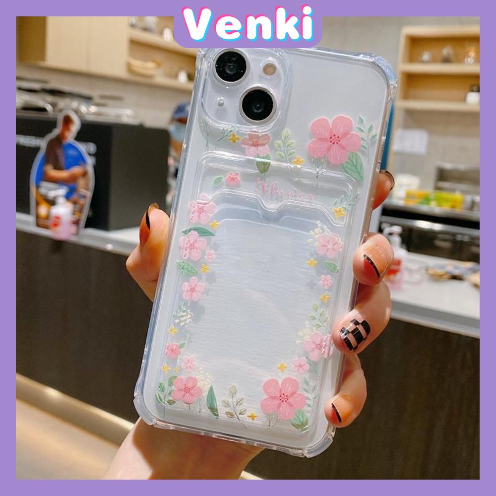 For iPhone 14 Pro Max Card Holder Case Clear Card Storage Back Cover Fresh Floral Camera Protection Shockproof For iPhone 14 13 12 11 Plus Pro Max 7 Plus X XR