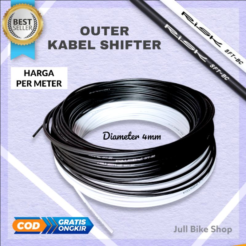 Outer kabel shifter operan sepeda lipat mtb road bike dll rd selang hitam putih luar kawat RISK meteran 4mm 4 mm per meter